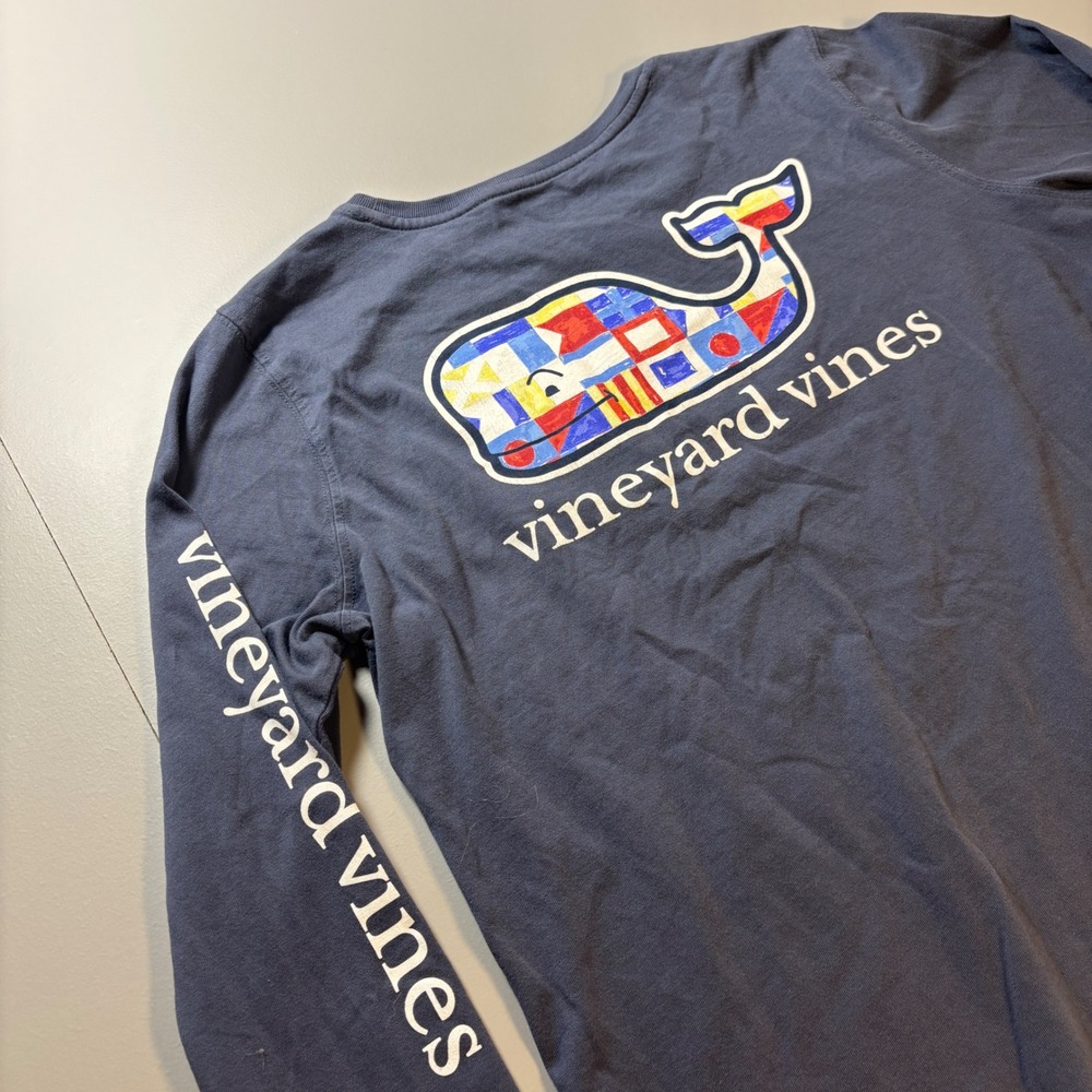 Vineyard Vines Long Sleeve Pocket T Shirt Patchwork‎ Whale Logo Mens Size M
